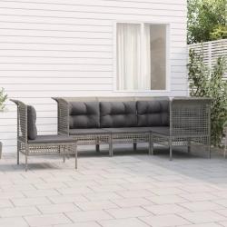 Salon de jardin 5 pcs avec coussins Gris Résine tressée alsavelo