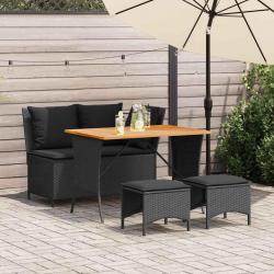 Ensemble à manger de jardin 4 pcs avec coussins noir alsavelo