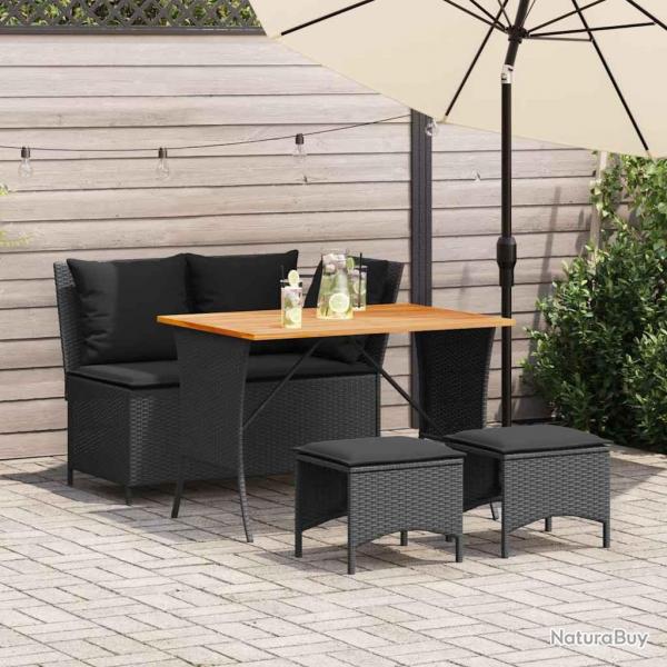 Ensemble  manger de jardin 4 pcs avec coussins noir alsavelo