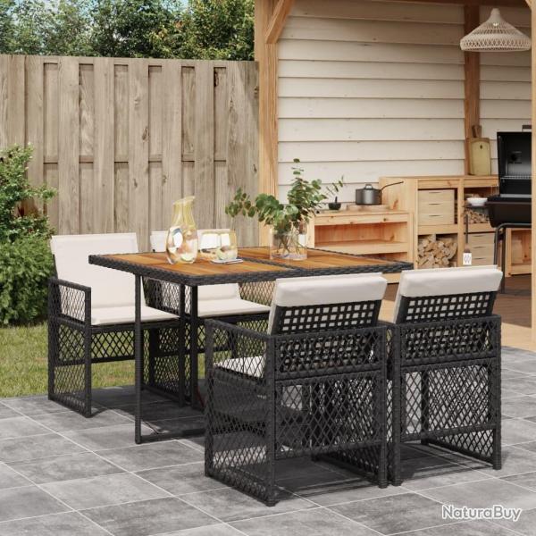 Ensemble  manger de jardin coussins 5pcs noir rsine tresse alsavelo