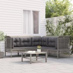Salon de jardin 5 pcs avec coussins Gris Résine tressée alsavelo