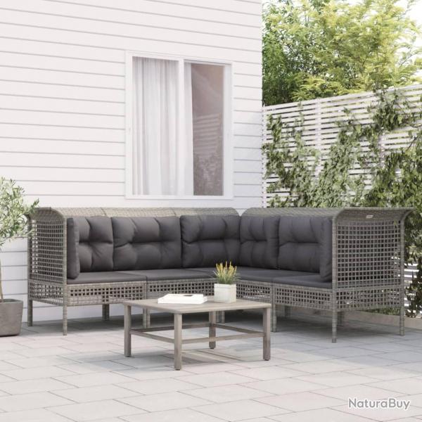 Salon de jardin 5 pcs avec coussins Gris Rsine tresse alsavelo