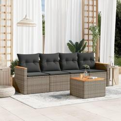 Salon de jardin 5 pcs avec coussins gris résine tressée alsavelo