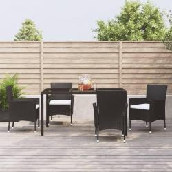 Ensemble à manger de jardin coussins 5pcs Noir Résine tressée alsavelo