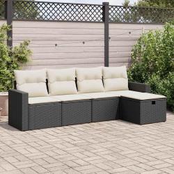 Salon de jardin 5 pcs avec coussins noir résine tressée alsavelo