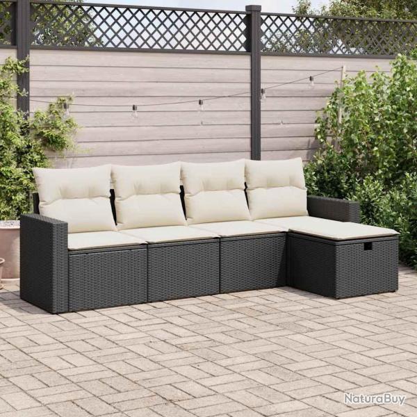 Salon de jardin 5 pcs avec coussins noir rsine tresse alsavelo