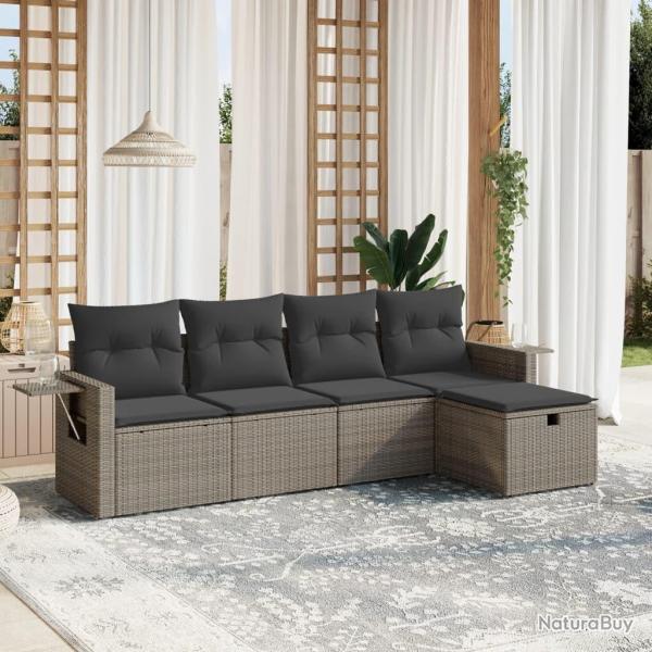 Salon de jardin 5 pcs avec coussins gris rsine tresse alsavelo