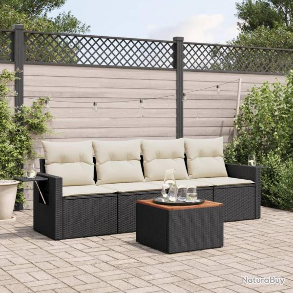 Salon de jardin 5 pcs avec coussins noir rsine tresse alsavelo