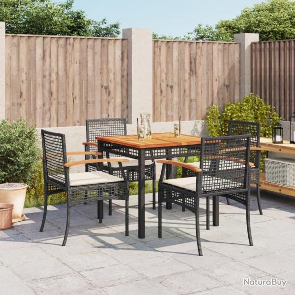 Ensemble  manger de jardin coussins 5pcs Noir Rsine tresse alsavelo