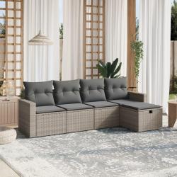 Salon de jardin 5 pcs avec coussins gris résine tressée alsavelo