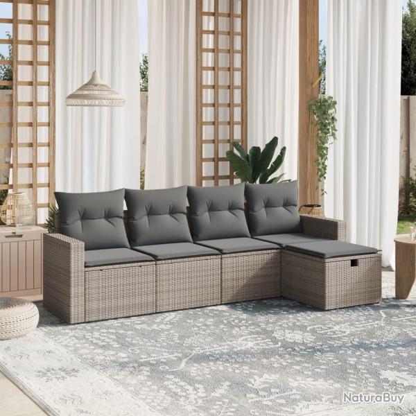 Salon de jardin 5 pcs avec coussins gris rsine tresse alsavelo