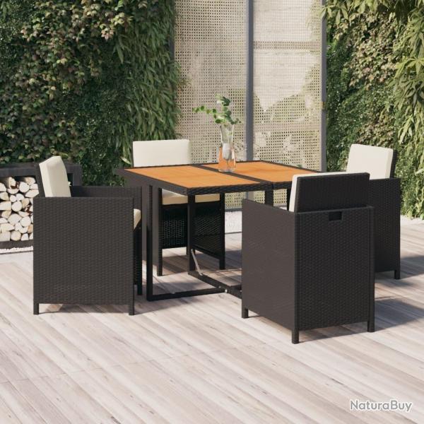 Ensemble  dner de jardin avec coussins 5 pcs poly rotin noir alsavelo