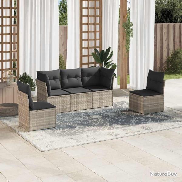 Salon de jardin 5 pcs avec coussins gris clair rsine tresse alsavelo
