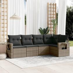 Salon de jardin 5 pcs avec coussins gris résine tressée alsavelo