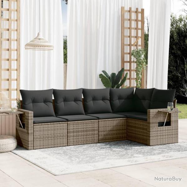 Salon de jardin 5 pcs avec coussins gris rsine tresse alsavelo