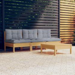 Salon de jardin 4 pcs avec coussins gris Bois de pin alsavelo