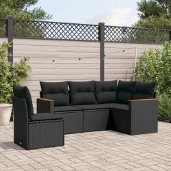 Salon de jardin 5 pcs avec coussins noir résine tressée alsavelo
