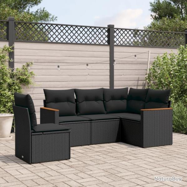 Salon de jardin 5 pcs avec coussins noir rsine tresse alsavelo