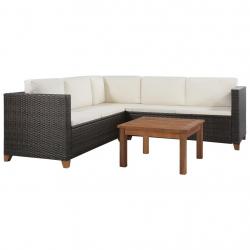Salon de jardin 4 pcs avec coussins Résine tressée Marron alsavelo