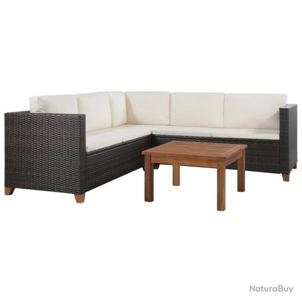 Salon de jardin 4 pcs avec coussins Rsine tresse Marron alsavelo