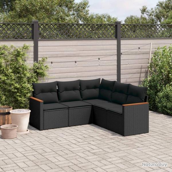 Salon de jardin 5 pcs avec coussins noir rsine tresse alsavelo