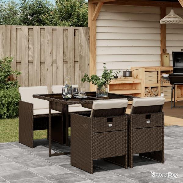 Ensemble  manger de jardin 5 pcs et coussins marron poly rotin alsavelo
