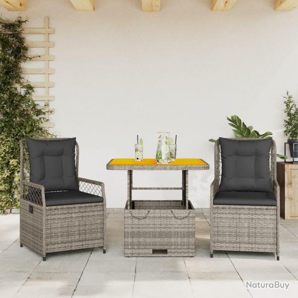 Ensemble  manger de jardin 3 pcs coussins gris rsine tresse alsavelo