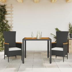 Ensemble à manger de jardin avec coussins 3 pcs Noir alsavelo