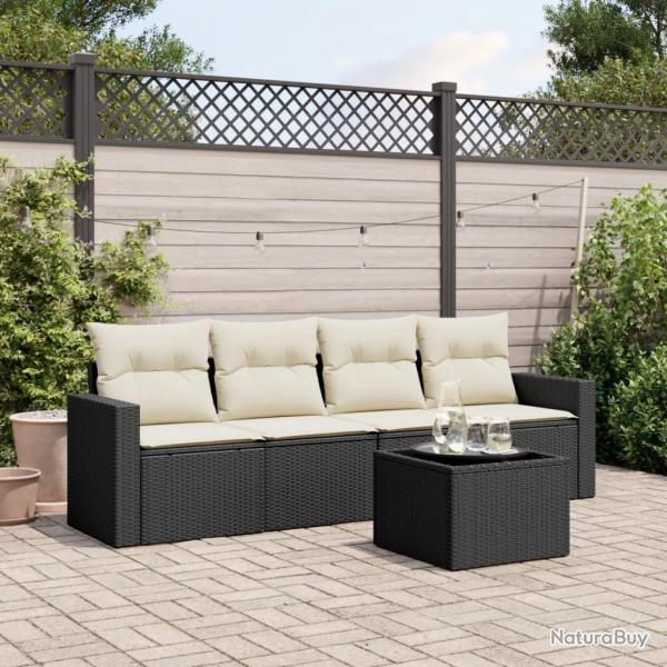 Salon de jardin 5 pcs avec coussins noir rsine tresse alsavelo