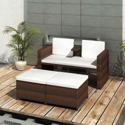 Salon de jardin 4 pcs avec coussins Résine tressée Marron alsavelo