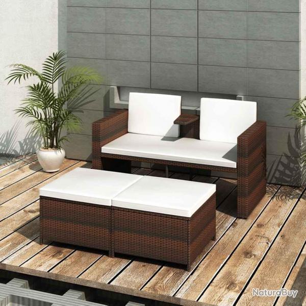 Salon de jardin 4 pcs avec coussins Rsine tresse Marron alsavelo