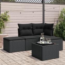 Salon de jardin 5 pcs avec coussins noir résine tressée alsavelo