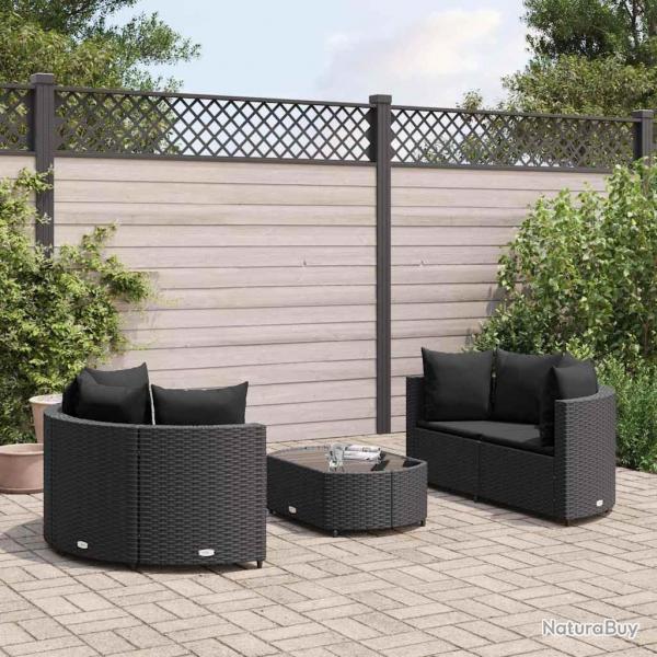 Salon de jardin 5 pcs avec coussins noir rsine tresse alsavelo