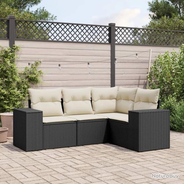Salon de jardin 4 pcs avec coussins noir rsine tresse alsavelo