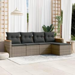 Salon de jardin 5 pcs avec coussins gris résine tressée alsavelo