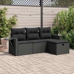 Salon de jardin 4 pcs avec coussins noir résine tressée alsavelo