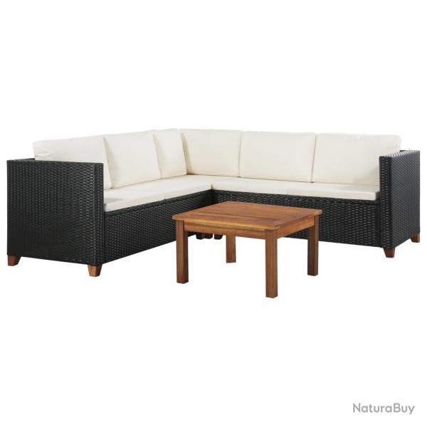 Salon de jardin 4 pcs avec coussins Rsine tresse Noir alsavelo