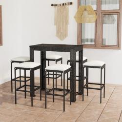 bar de jardin 7 pcs et coussins Résine tressée Noir alsavelo