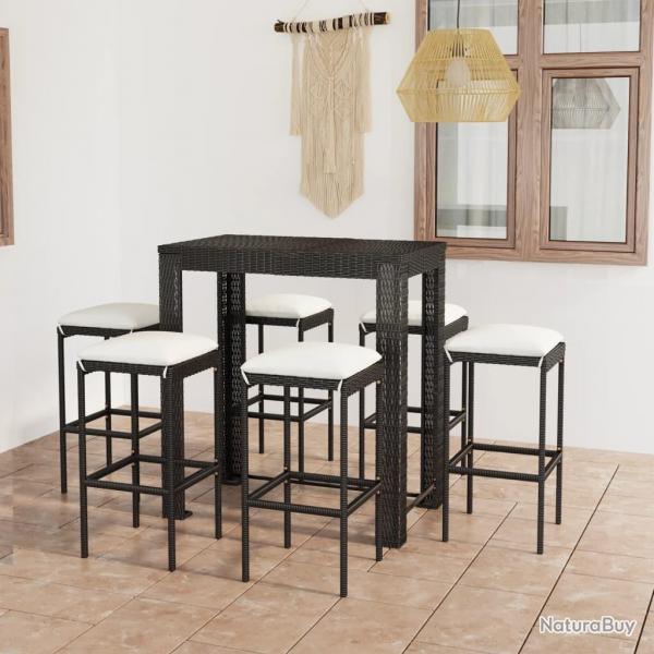 bar de jardin 7 pcs et coussins Rsine tresse Noir alsavelo