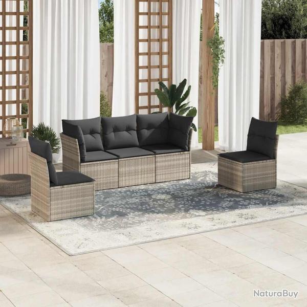 Salon de jardin 5 pcs avec coussins gris clair rsine tresse alsavelo