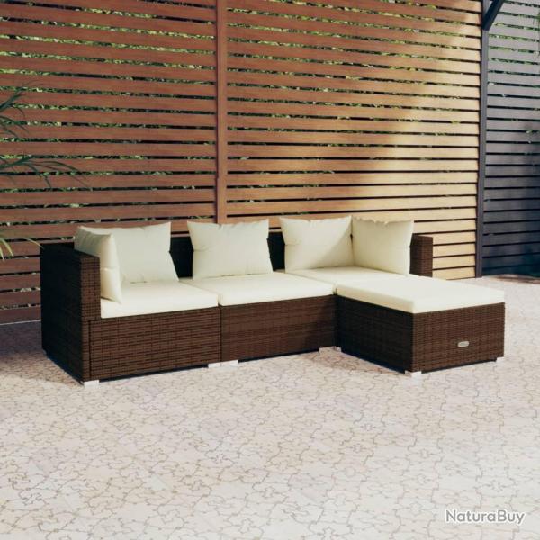 Salon de jardin 4 pcs avec coussins Rsine tresse Marron alsavelo