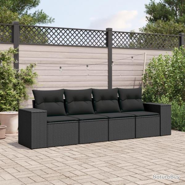 Salon de jardin 4 pcs avec coussins noir rsine tresse alsavelo