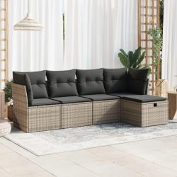 Salon de jardin 5 pcs avec coussins gris résine tressée alsavelo