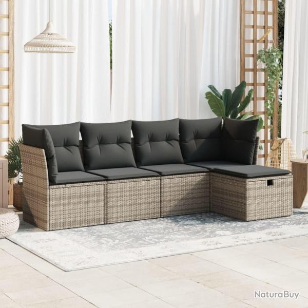 Salon de jardin 5 pcs avec coussins gris rsine tresse alsavelo