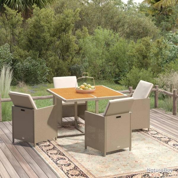 Ensemble  manger de jardin et coussins 5 pcs Poly rotin Beige alsavelo