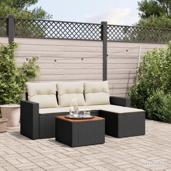 Salon de jardin 5 pcs avec coussins noir rsine tresse alsavelo