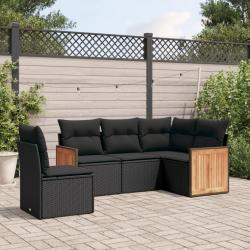 Salon de jardin 5 pcs avec coussins noir résine tressée alsavelo