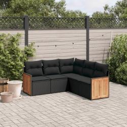 Salon de jardin 5 pcs avec coussins noir résine tressée alsavelo