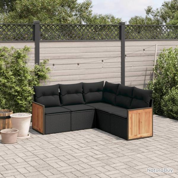Salon de jardin 5 pcs avec coussins noir rsine tresse alsavelo
