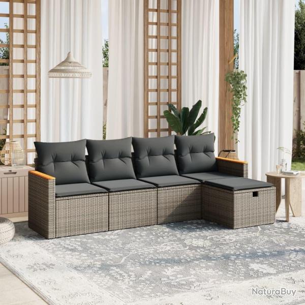 Salon de jardin 5 pcs avec coussins gris rsine tresse alsavelo